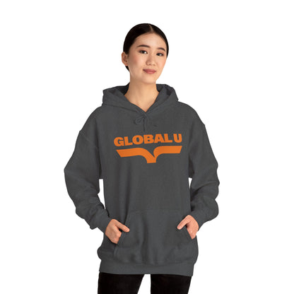 Global U Logo Hoodie — Retro Orange College-Style Pullover