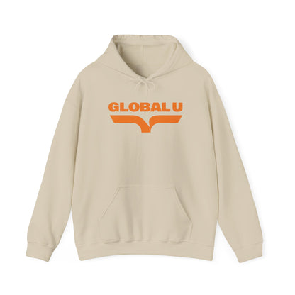 Global U Logo Hoodie — Retro Orange College-Style Pullover