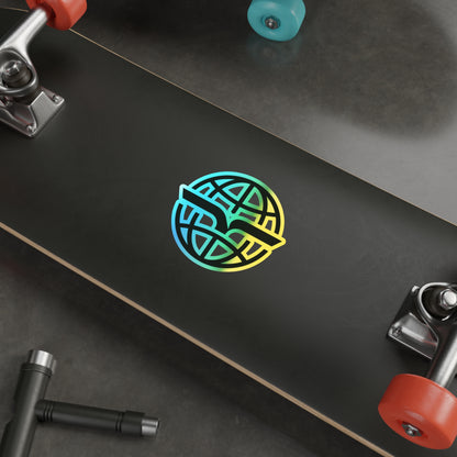 Holographic Globe Die-Cut Sticker — Iridescent Skateboard Logo Sticker
