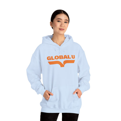 Global U Logo Hoodie — Retro Orange College-Style Pullover