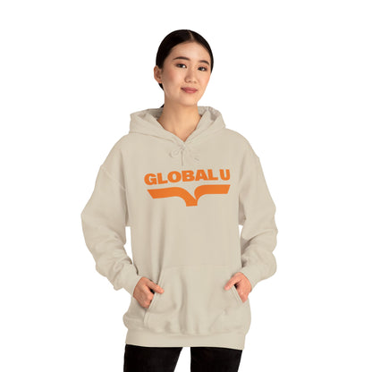 Global U Logo Hoodie — Retro Orange College-Style Pullover