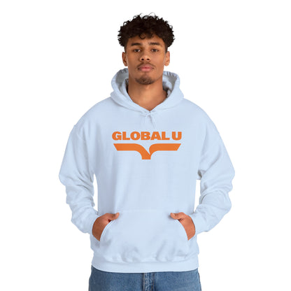 Global U Logo Hoodie — Retro Orange College-Style Pullover