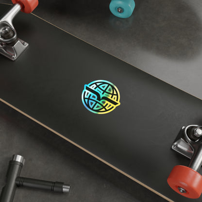 Holographic Globe Die-Cut Sticker — Iridescent Skateboard Logo Sticker