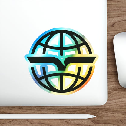 Holographic Globe Die-Cut Sticker — Iridescent Skateboard Logo Sticker