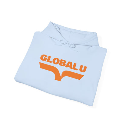 Global U Logo Hoodie — Retro Orange College-Style Pullover