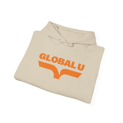 Global U Logo Hoodie — Retro Orange College-Style Pullover