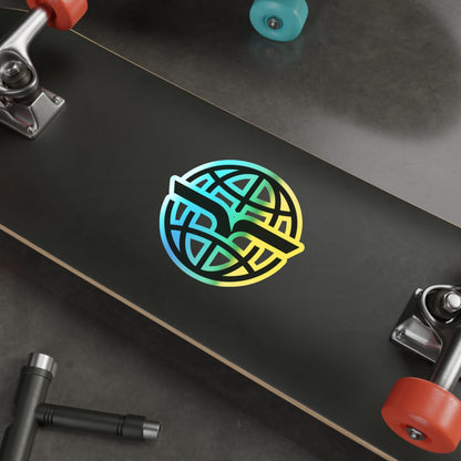 Holographic Globe Die-Cut Sticker — Iridescent Skateboard Logo Sticker