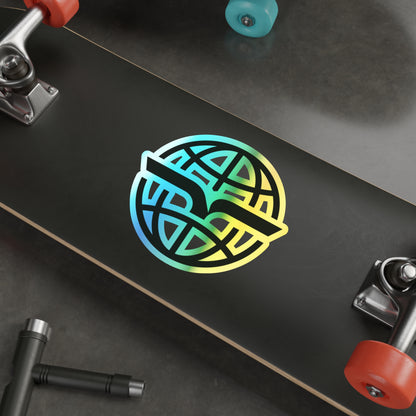 Holographic Globe Die-Cut Sticker — Iridescent Skateboard Logo Sticker