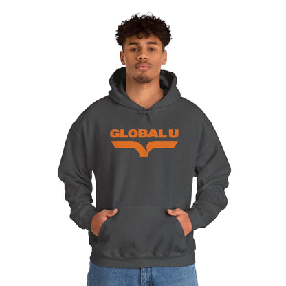 Global U Logo Hoodie — Retro Orange College-Style Pullover