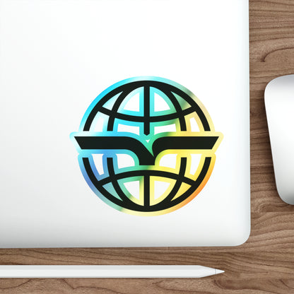 Holographic Globe Die-Cut Sticker — Iridescent Skateboard Logo Sticker