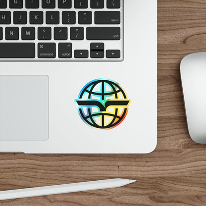 Holographic Globe Die-Cut Sticker — Iridescent Skateboard Logo Sticker