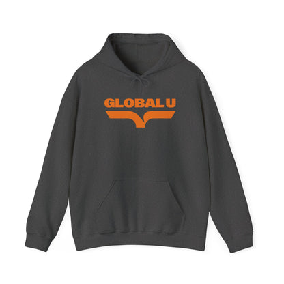 Global U Logo Hoodie — Retro Orange College-Style Pullover