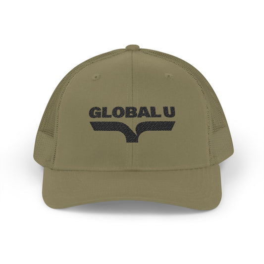 Global U Embroidered Trucker Cap – Retro Logo Snapback Mesh Hat